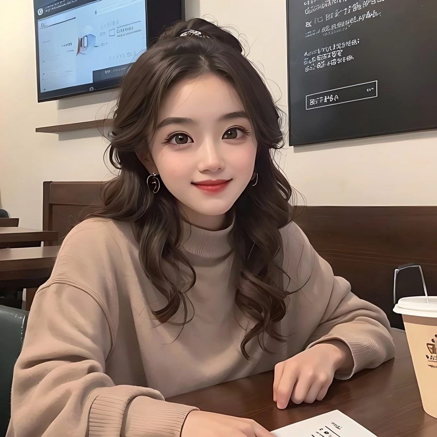 星巴克美女喝咖啡头像AI动漫卡通风_10
