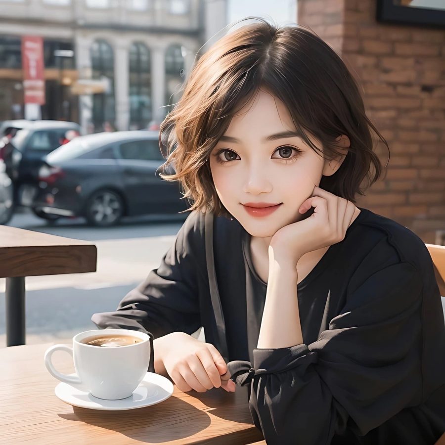 星巴克美女喝咖啡头像AI动漫卡通风_11