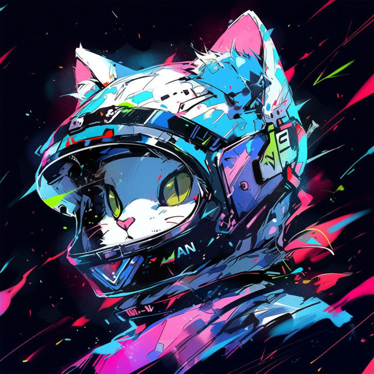 Ai绘画猫咪戴头盔超酷头像，黑猫白猫戴头盔卡通头像_2