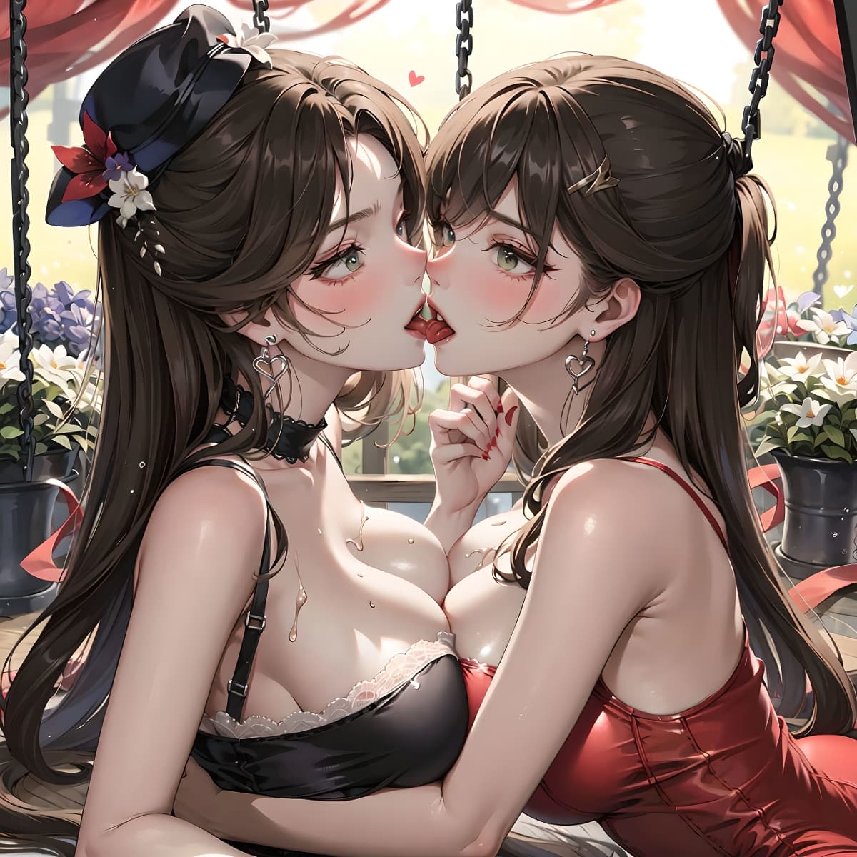 女生和女生亲吻搂搂抱抱头像 AI绘制拉拉头像情侣_7