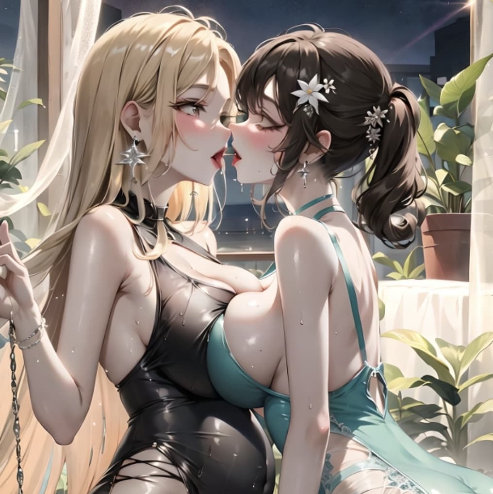 女生和女生亲吻搂搂抱抱头像 AI绘制拉拉头像情侣_12