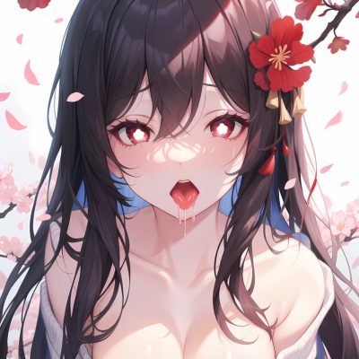 原神胡桃吐舌头图，胡桃吐舌头流白色液体口水图片