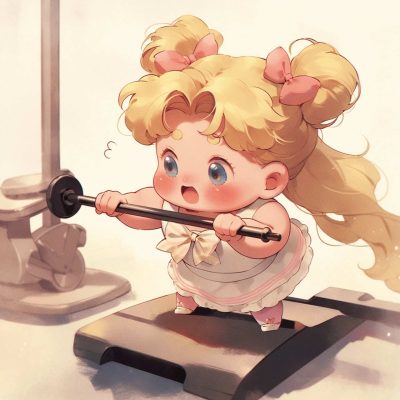 Q版水冰月月野兔运动减肥女生头像 AI绘画励志减肥动漫女头