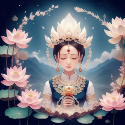好运连连头像莲花  女子坐莲花好AI头像