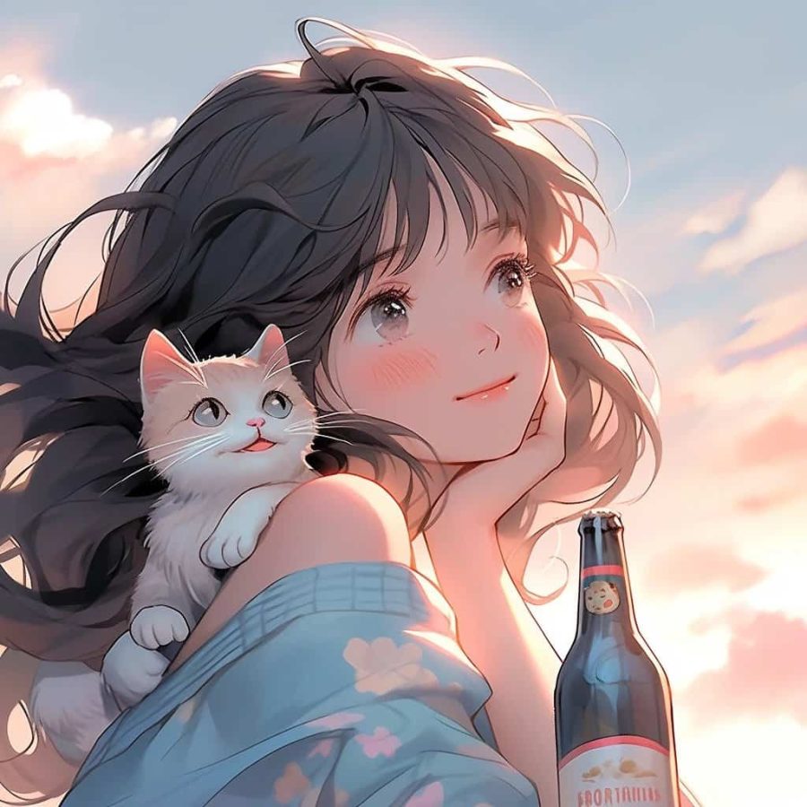 治愈系女孩和猫可爱女生头像 温柔旧漫多色闺蜜头像_1