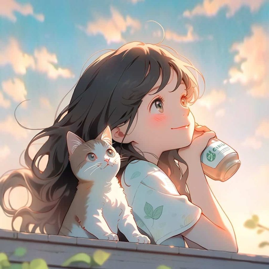 治愈系女孩和猫可爱女生头像 温柔旧漫多色闺蜜头像_2