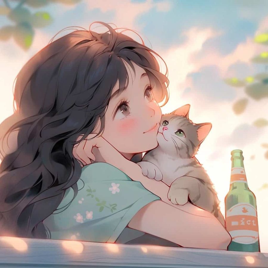 治愈系女孩和猫可爱女生头像 温柔旧漫多色闺蜜头像_3