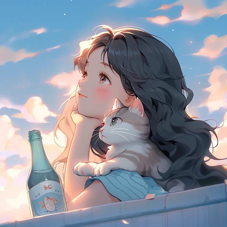 治愈系女孩和猫可爱女生头像 温柔旧漫多色闺蜜头像_4