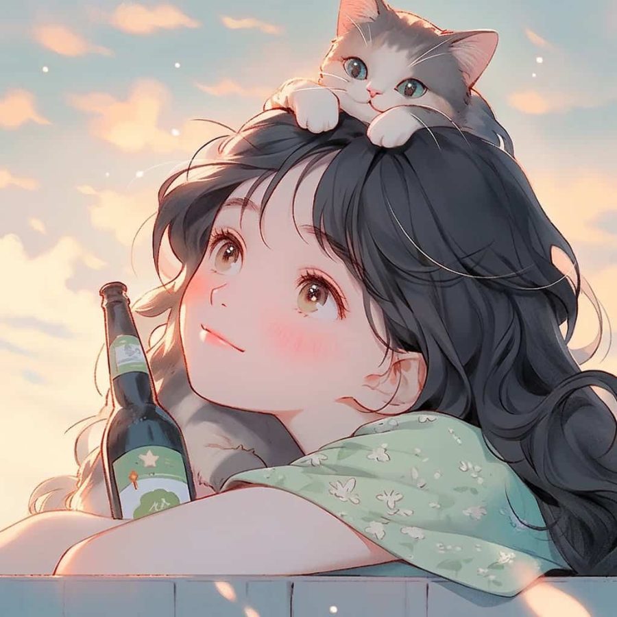 治愈系女孩和猫可爱女生头像 温柔旧漫多色闺蜜头像_7