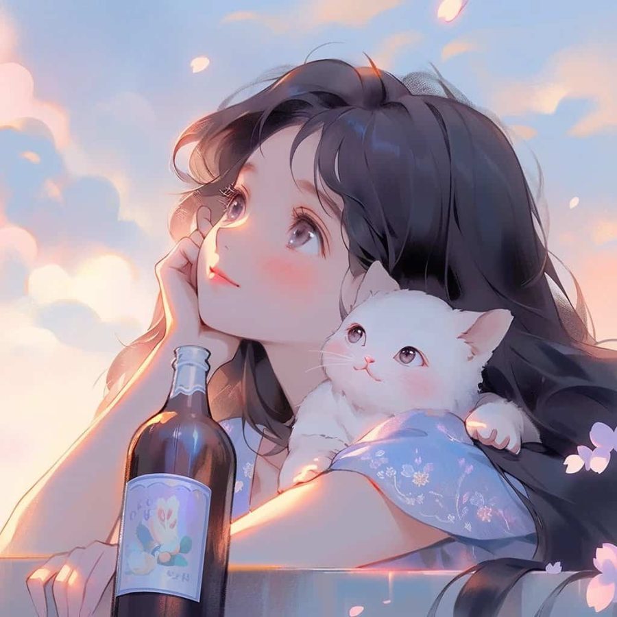 治愈系女孩和猫可爱女生头像 温柔旧漫多色闺蜜头像_17