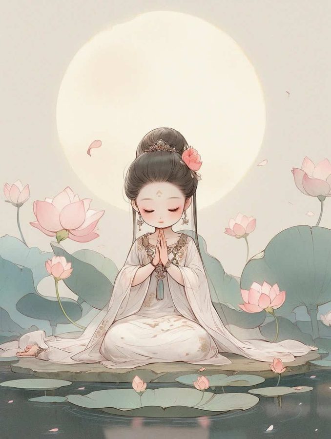 清新脱俗佛系女生头像 AI绘画国画古风治愈系卡通温柔女孩头像_29