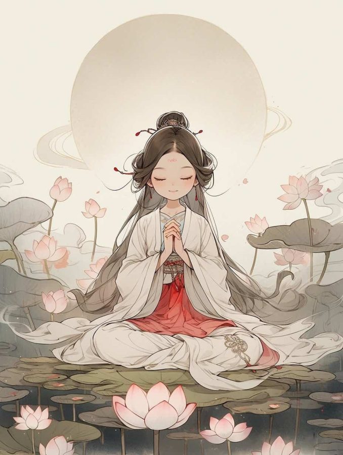 清新脱俗佛系女生头像 AI绘画国画古风治愈系卡通温柔女孩头像_31