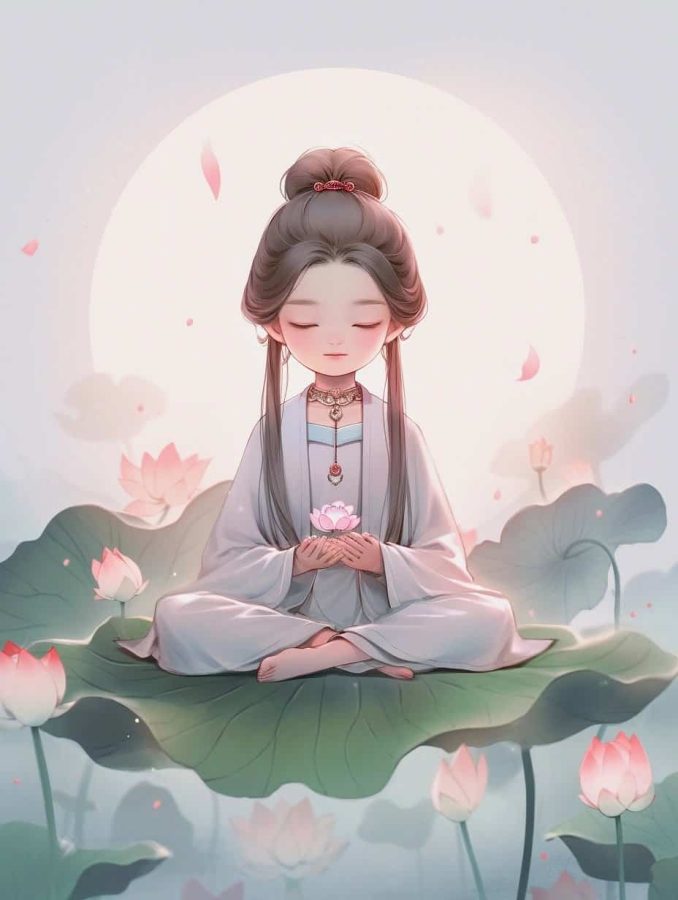 清新脱俗佛系女生头像 AI绘画国画古风治愈系卡通温柔女孩头像_32