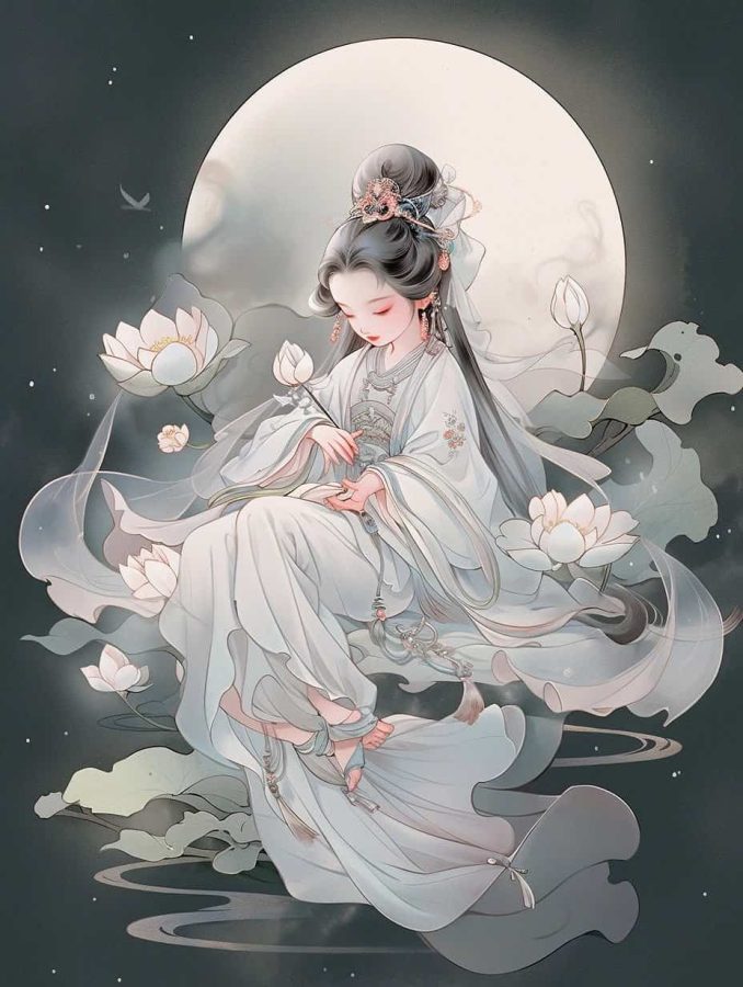 清新脱俗佛系女生头像 AI绘画国画古风治愈系卡通温柔女孩头像_33