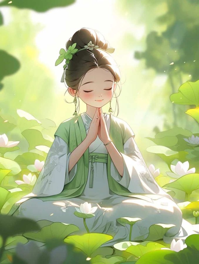 清新脱俗佛系女生头像 AI绘画国画古风治愈系卡通温柔女孩头像_1