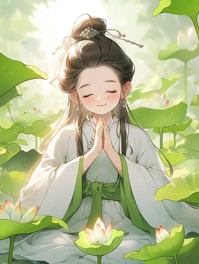 清新脱俗佛系女生头像 AI绘画国画古风治愈系卡通温柔女孩头像_2
