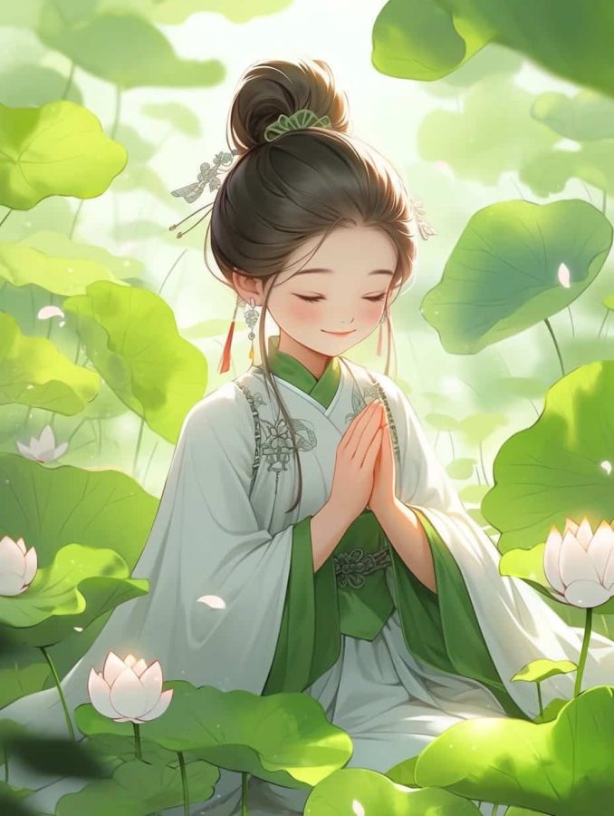 清新脱俗佛系女生头像 AI绘画国画古风治愈系卡通温柔女孩头像_3