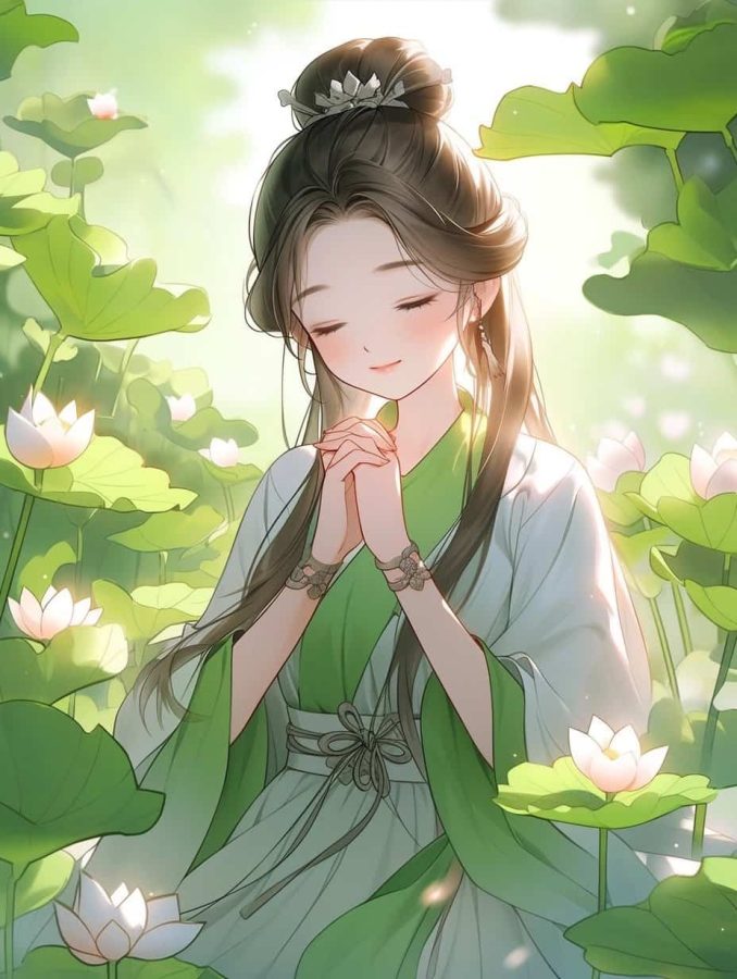 清新脱俗佛系女生头像 AI绘画国画古风治愈系卡通温柔女孩头像_4