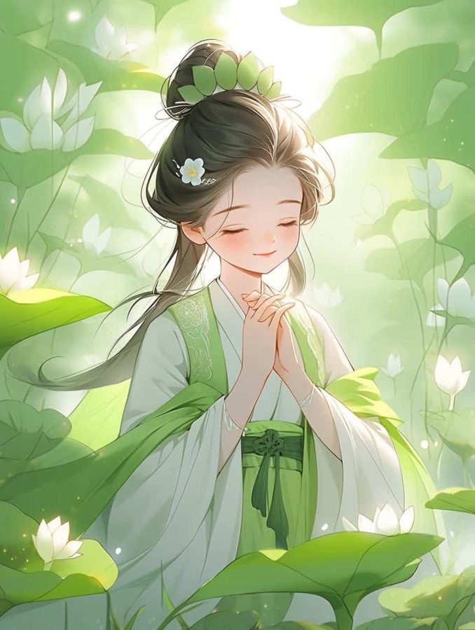 清新脱俗佛系女生头像 AI绘画国画古风治愈系卡通温柔女孩头像_5