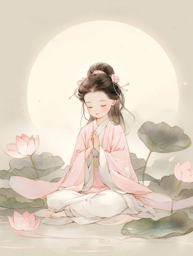 清新脱俗佛系女生头像 AI绘画国画古风治愈系卡通温柔女孩头像_6