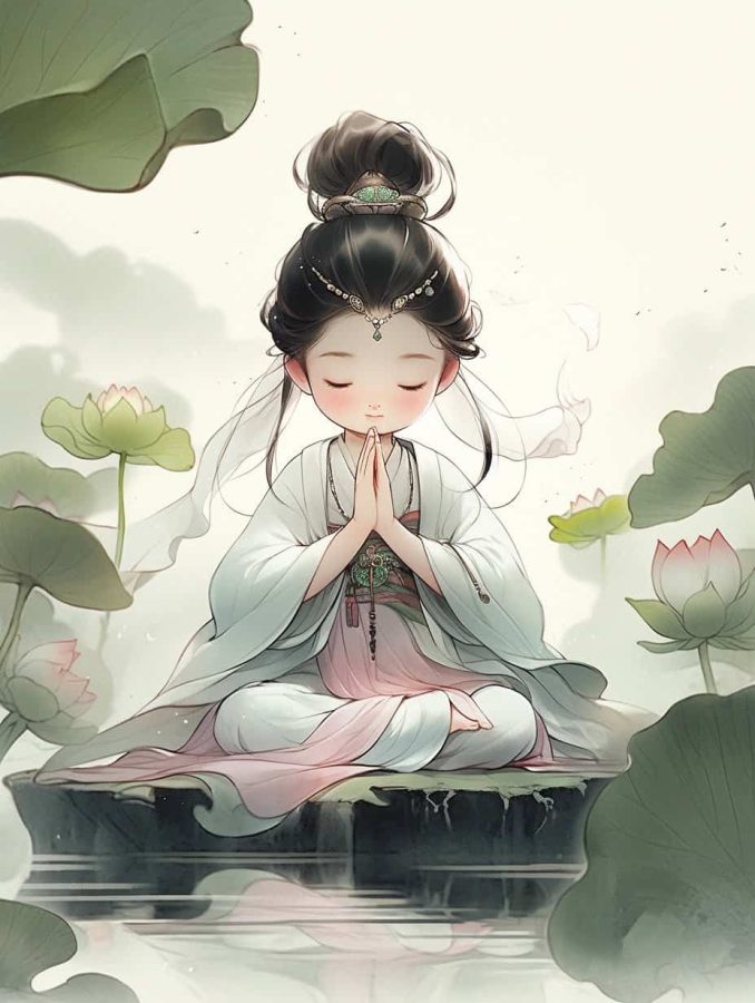 清新脱俗佛系女生头像 AI绘画国画古风治愈系卡通温柔女孩头像_7