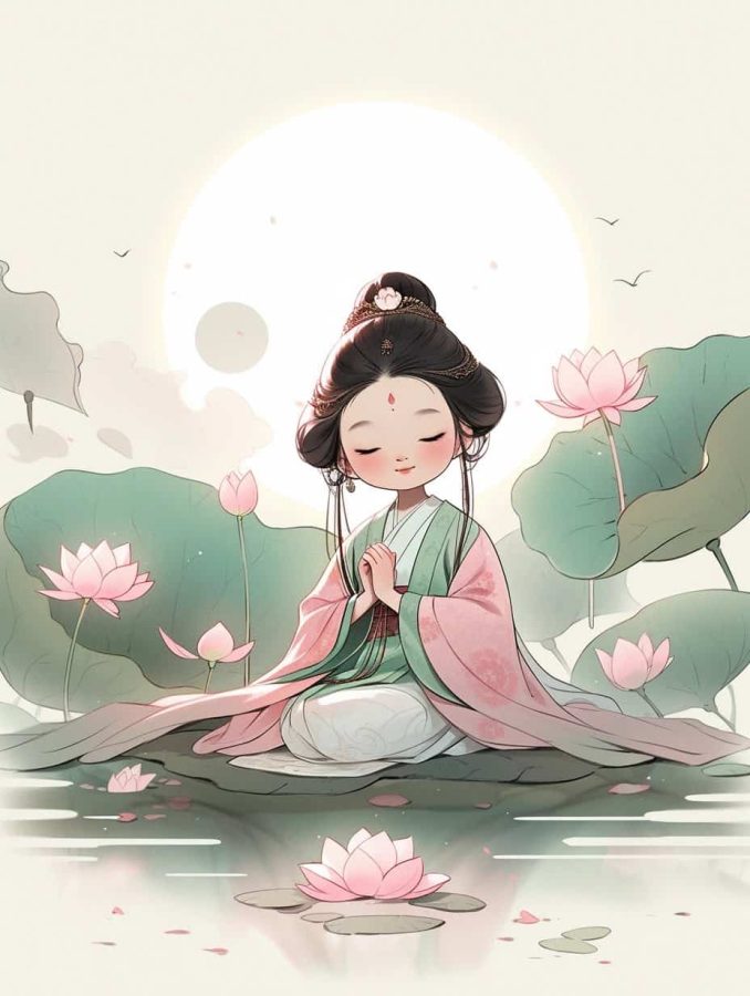 清新脱俗佛系女生头像 AI绘画国画古风治愈系卡通温柔女孩头像_8