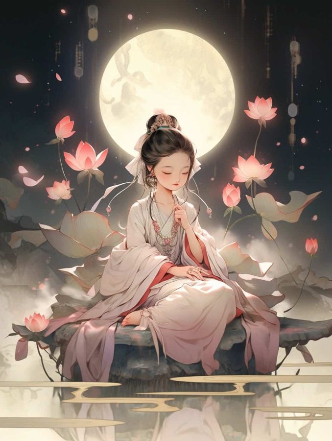 清新脱俗佛系女生头像 AI绘画国画古风治愈系卡通温柔女孩头像_9