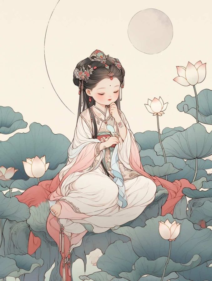 清新脱俗佛系女生头像 AI绘画国画古风治愈系卡通温柔女孩头像_10