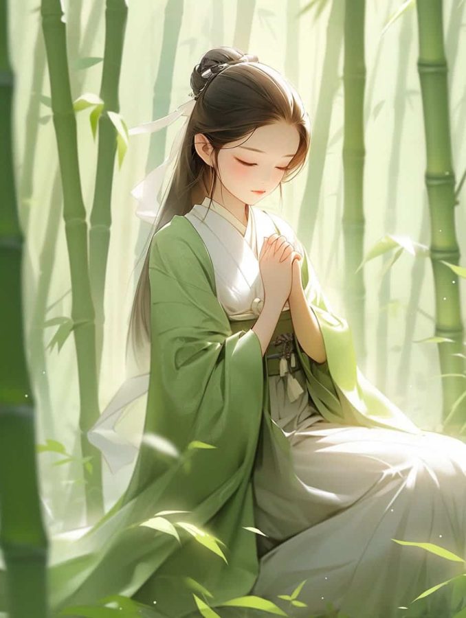 清新脱俗佛系女生头像 AI绘画国画古风治愈系卡通温柔女孩头像_14