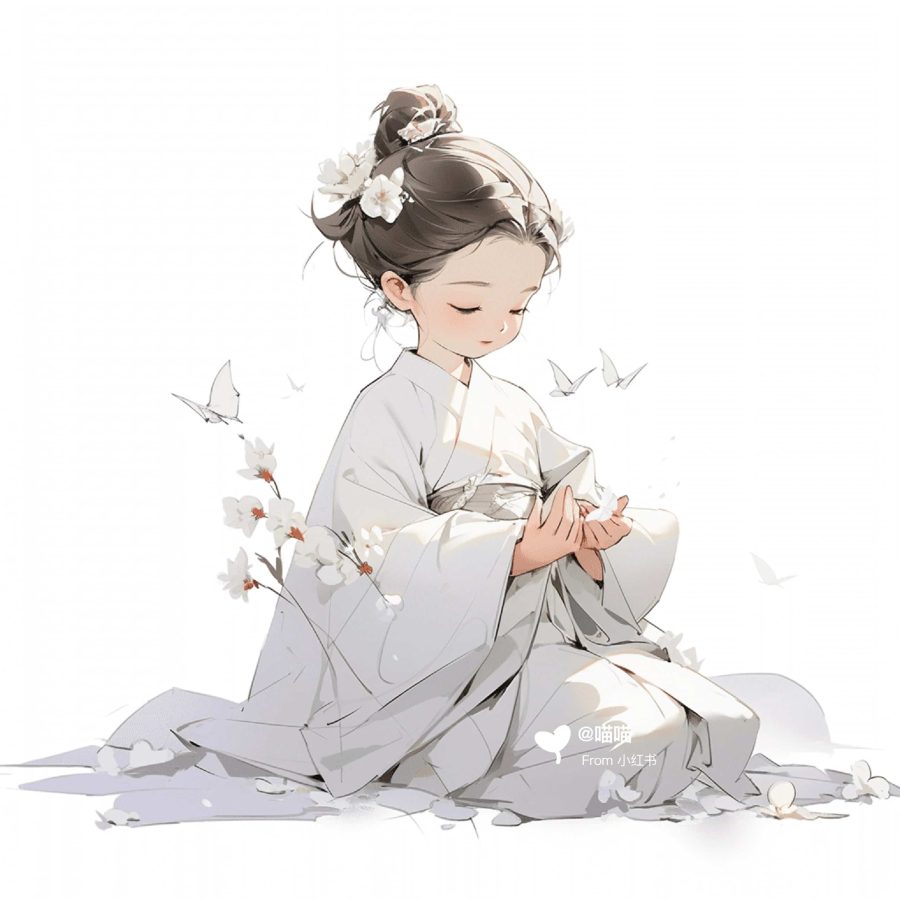 清新脱俗佛系女生头像 AI绘画国画古风治愈系卡通温柔女孩头像_16