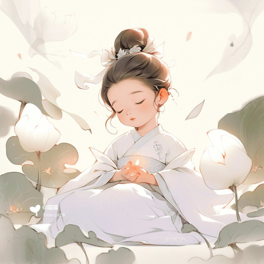 清新脱俗佛系女生头像 AI绘画国画古风治愈系卡通温柔女孩头像_17
