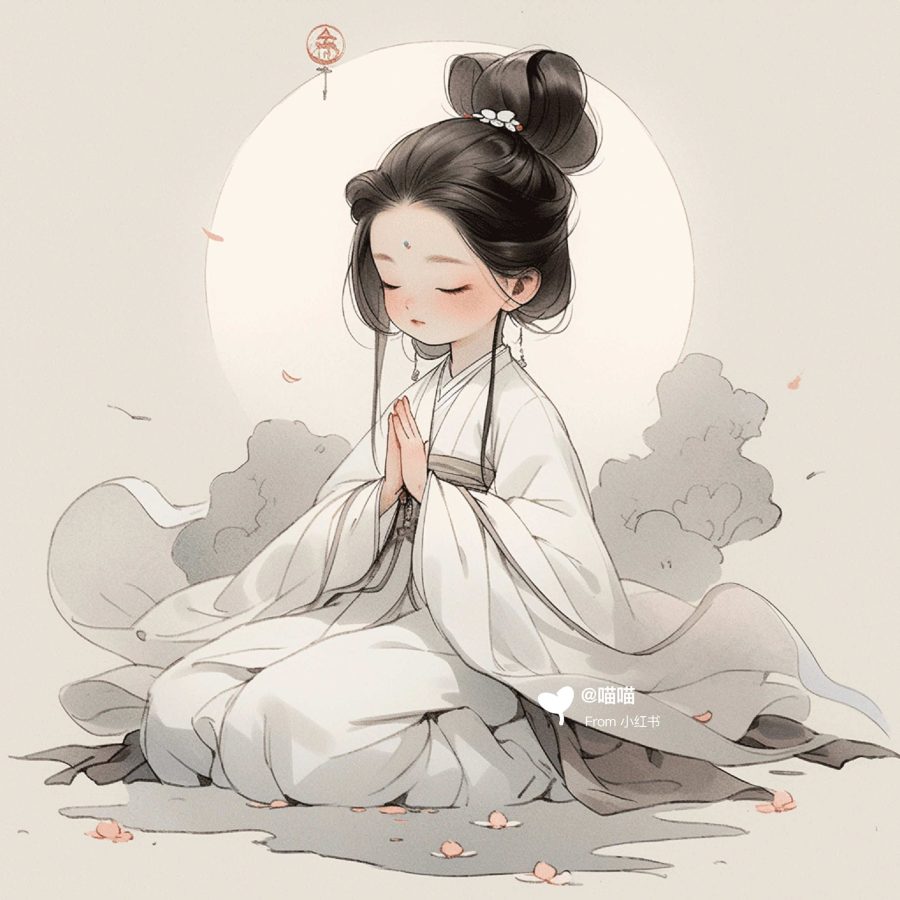 清新脱俗佛系女生头像 AI绘画国画古风治愈系卡通温柔女孩头像_18