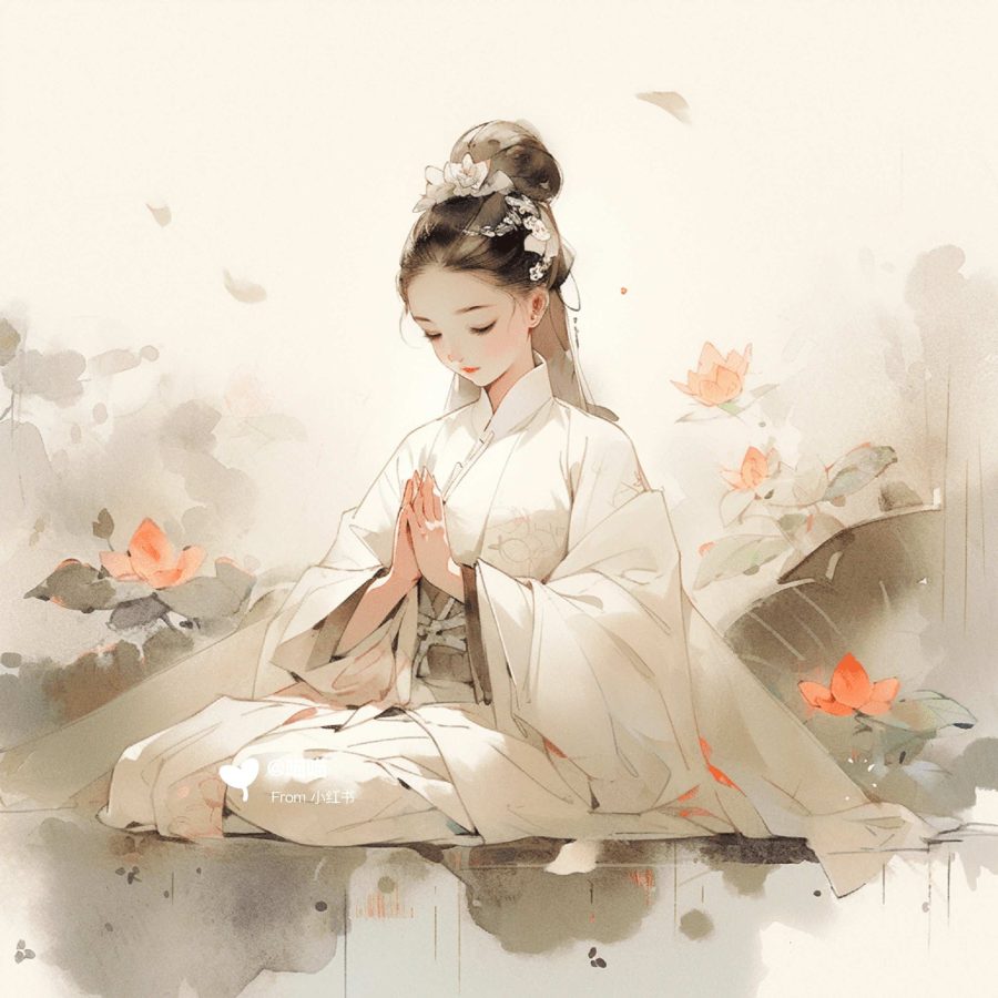 清新脱俗佛系女生头像 AI绘画国画古风治愈系卡通温柔女孩头像_19