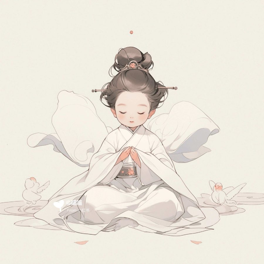 清新脱俗佛系女生头像 AI绘画国画古风治愈系卡通温柔女孩头像_20