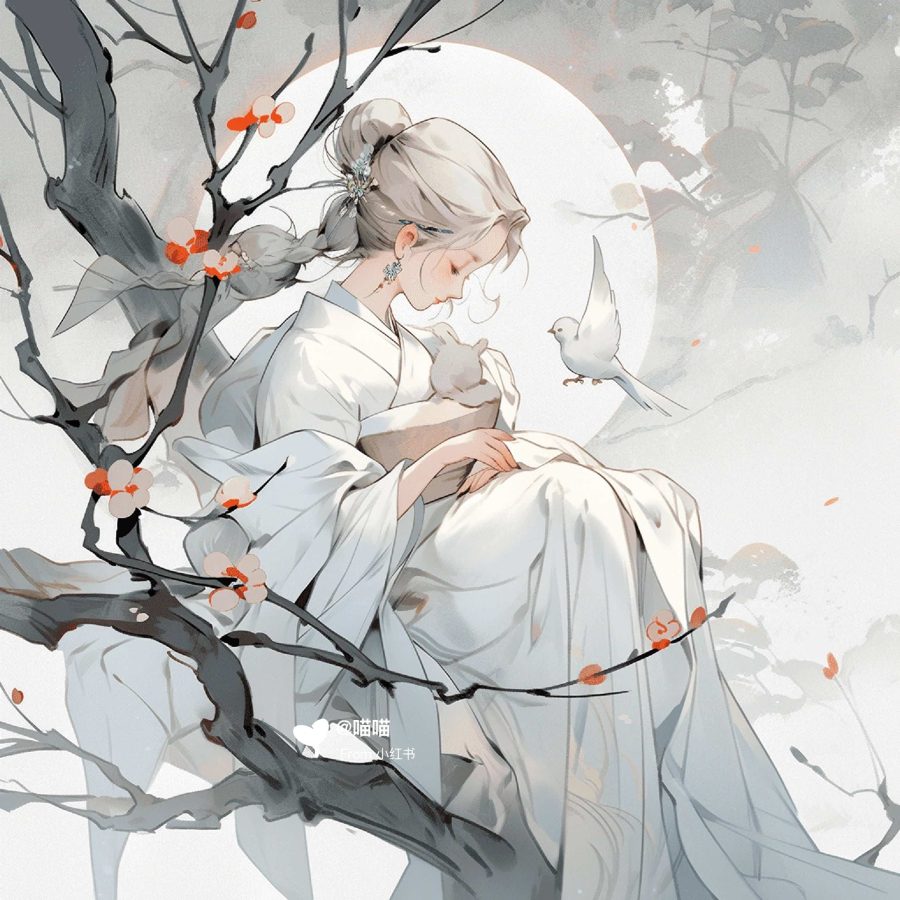 清新脱俗佛系女生头像 AI绘画国画古风治愈系卡通温柔女孩头像_21