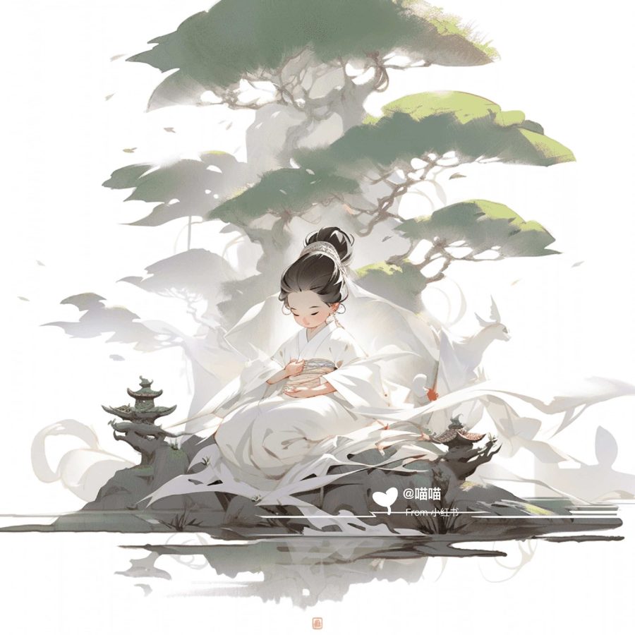 清新脱俗佛系女生头像 AI绘画国画古风治愈系卡通温柔女孩头像_22