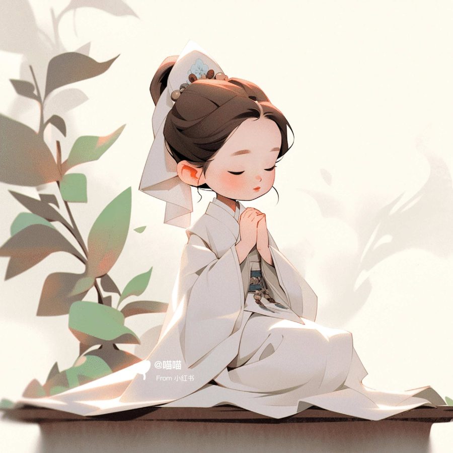 清新脱俗佛系女生头像 AI绘画国画古风治愈系卡通温柔女孩头像_23