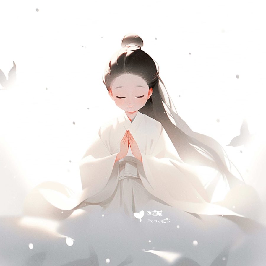 清新脱俗佛系女生头像 AI绘画国画古风治愈系卡通温柔女孩头像_24