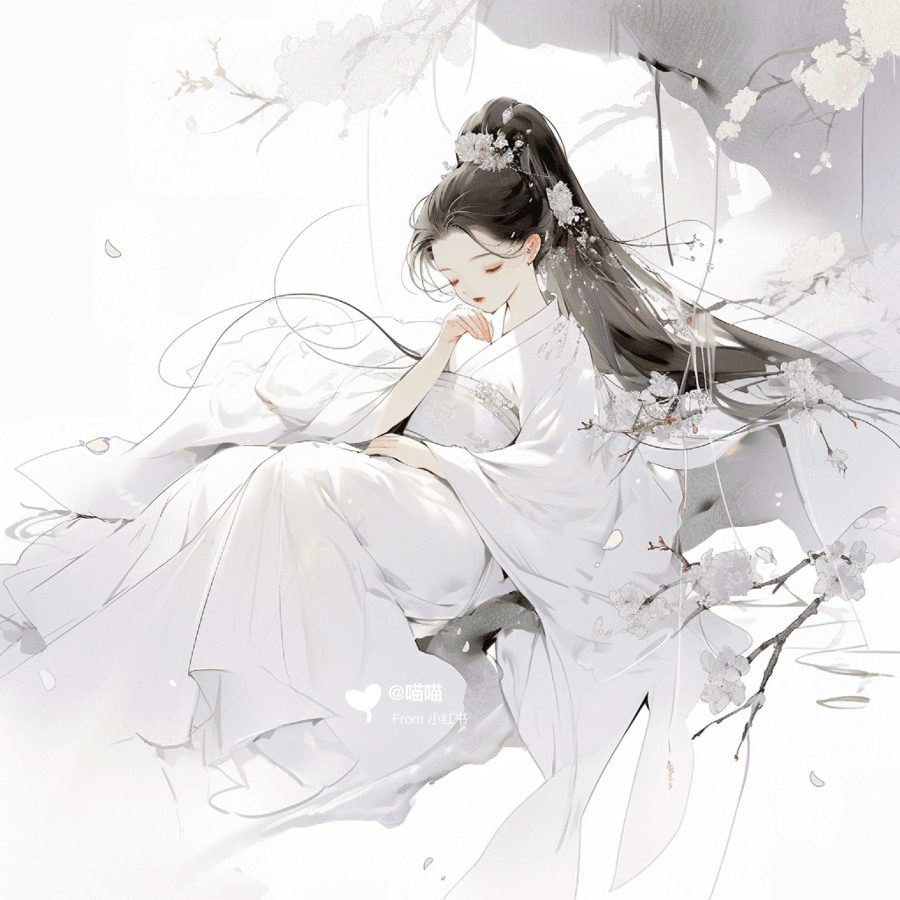 清新脱俗佛系女生头像 AI绘画国画古风治愈系卡通温柔女孩头像_26