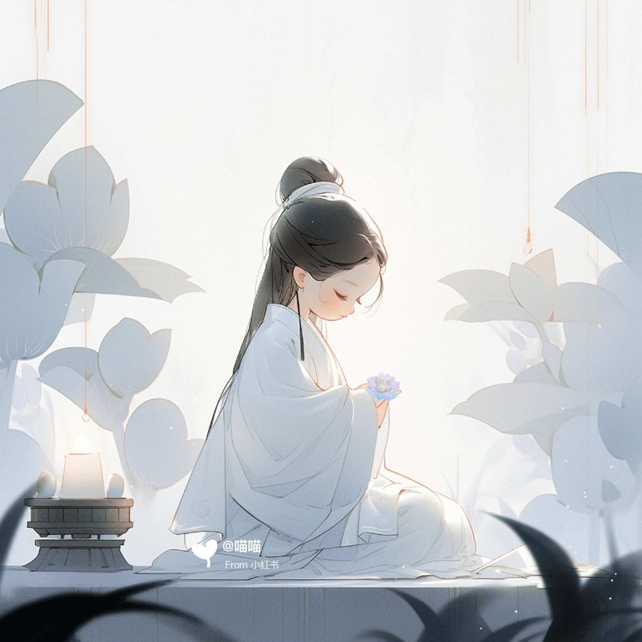 清新脱俗佛系女生头像 AI绘画国画古风治愈系卡通温柔女孩头像_27