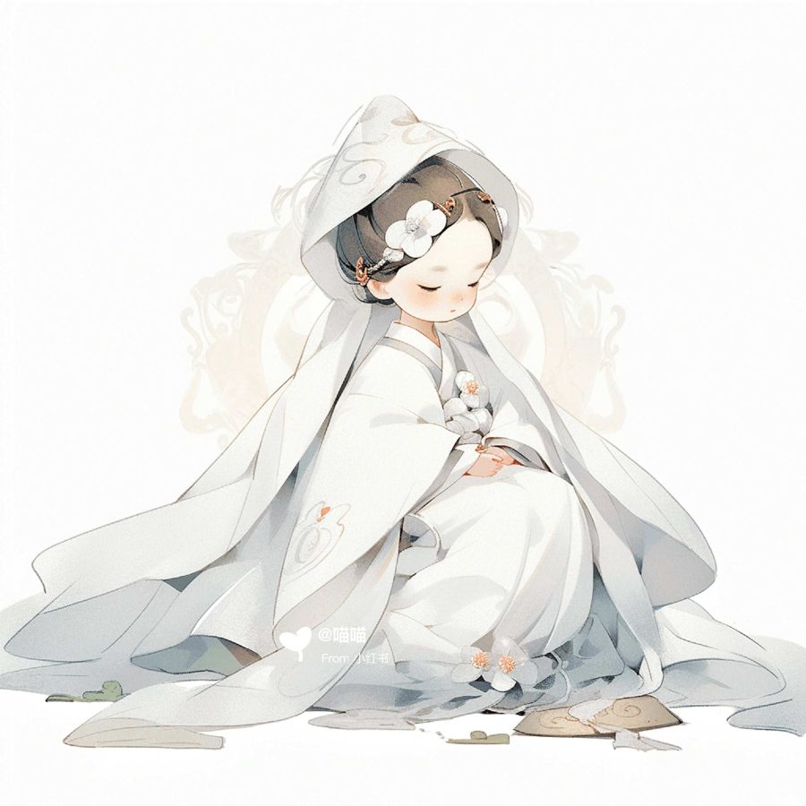 清新脱俗佛系女生头像 AI绘画国画古风治愈系卡通温柔女孩头像_28