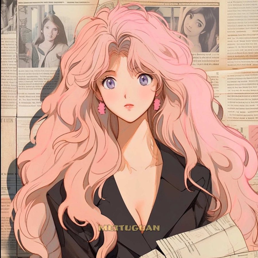 旧漫性感长卷发美女复古港风情侣头像 AI绘制粉色系一人一张情头_3