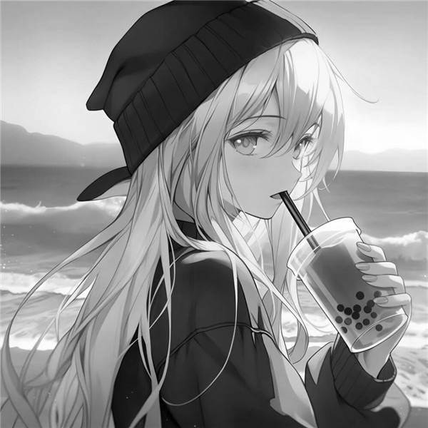 黑灰色系CP情侣头像一人一半动漫黑白_23