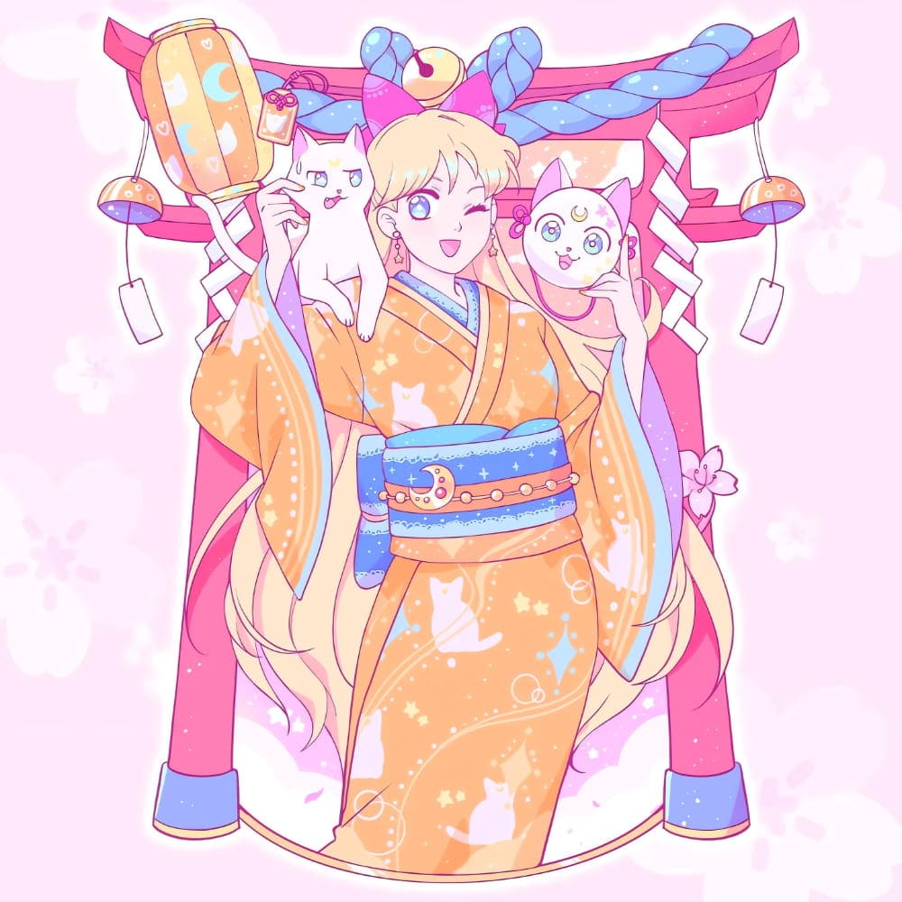 美少女战士穿和服头像，月野兔、水野亚美、火野丽_5