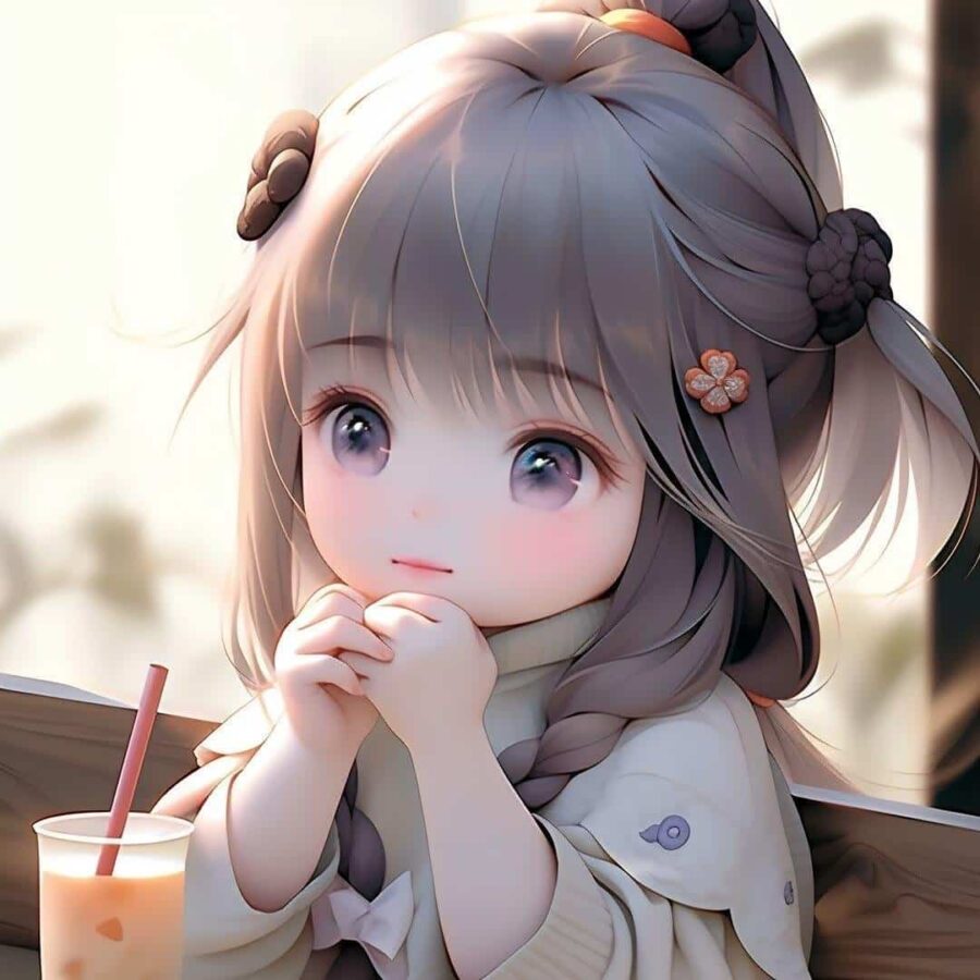 可爱女孩喝奶茶AI绘制头像 漂亮的奶茶妹妹女生头像_6