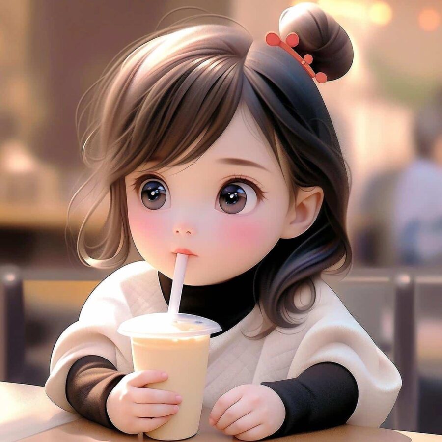 可爱女孩喝奶茶AI绘制头像 漂亮的奶茶妹妹女生头像_9
