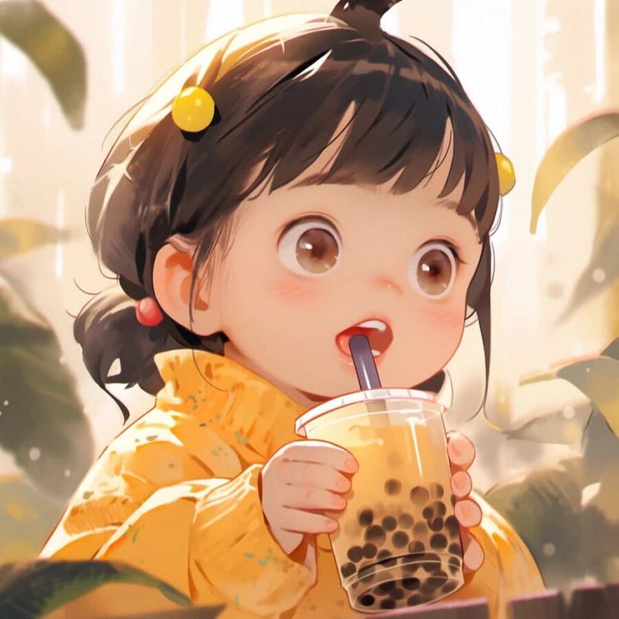 可爱女孩喝奶茶AI绘制头像 漂亮的奶茶妹妹女生头像_11