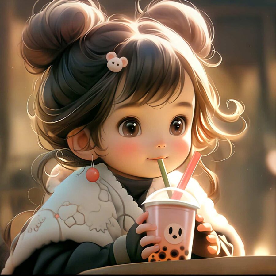 可爱女孩喝奶茶AI绘制头像 漂亮的奶茶妹妹女生头像_17