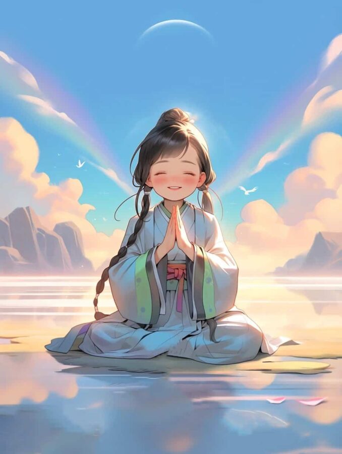 古风佛系清冷治愈感女生头像 AI绘画幸运彩虹女孩头像_1