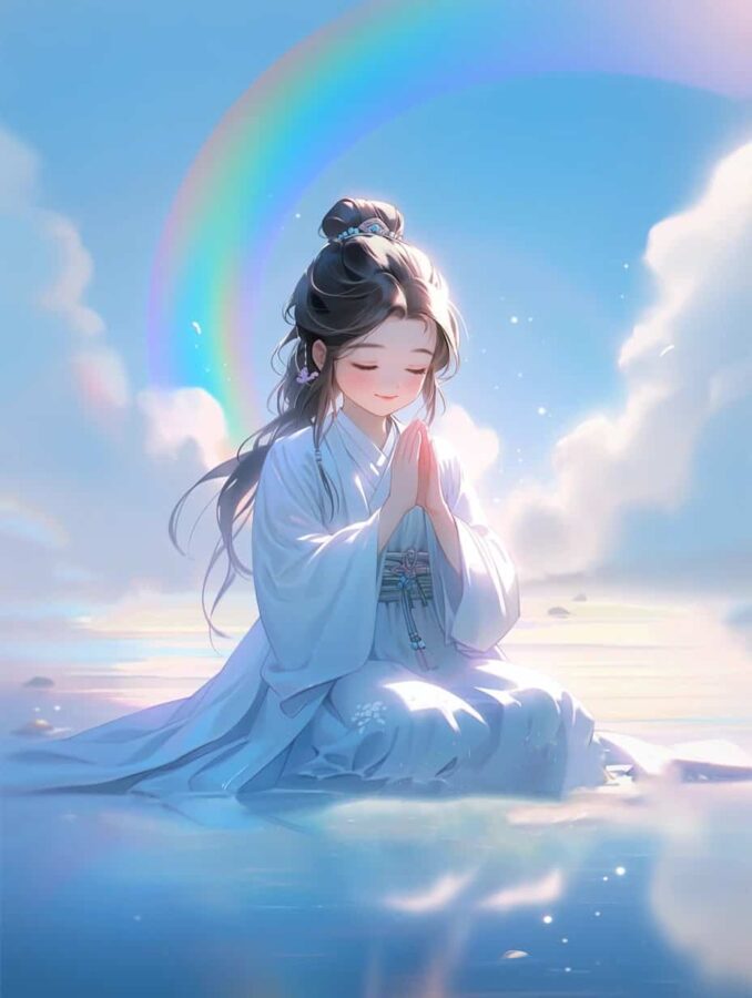 古风佛系清冷治愈感女生头像 AI绘画幸运彩虹女孩头像_2